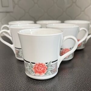 Vintage Corning Corelle Silk and Roses Ceramic Mug Set